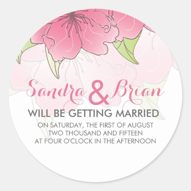 Sticker Rond Pastel Rose & Blanc Floral Mariage Design (Devant)