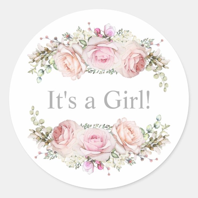 Sticker Rond Pastel Rose Roses C'est une fille (Devant)