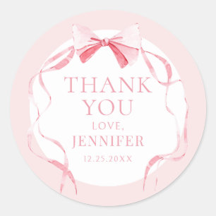 Sticker Rond Pastel rose ruban bébé fille douche merci