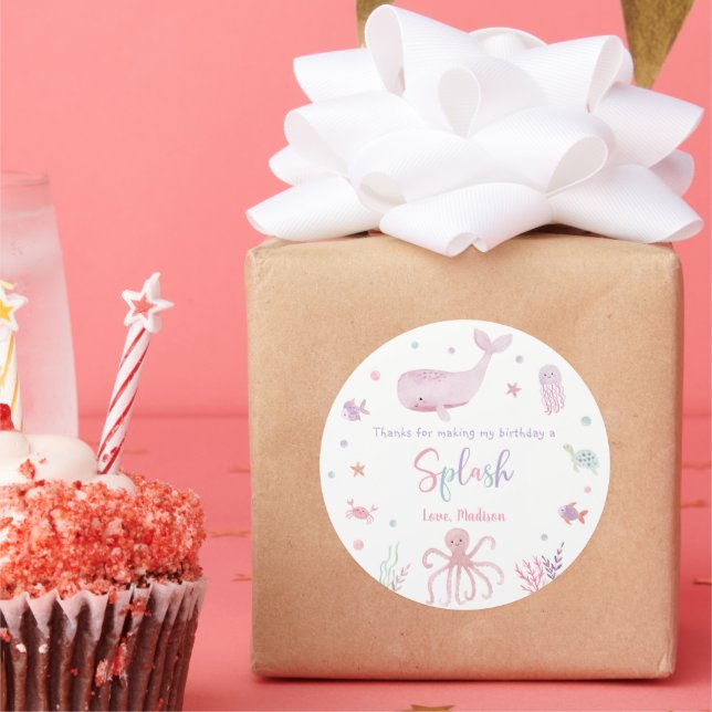 Sticker Rond Pastel rose sous la mer Anniversaire Merci (Fête)