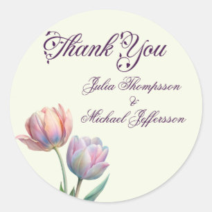 Sticker Rond Pastel Tulip Mariage Suite Typographie élégante