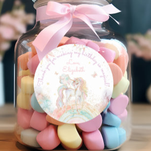 Sticker Rond Pastel Unicorn Rainbow Girl Anniversaire Merci
