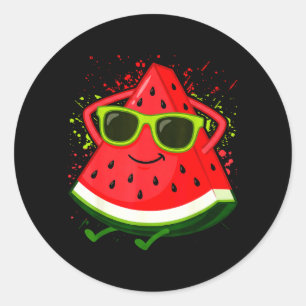 Sticker Rond Pastèque Melon d'été avec Lunettes de soleil Drôle