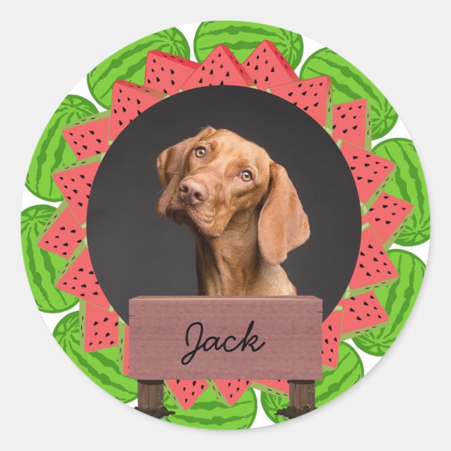 Sticker Rond pastèque Noël Fête du Chien Personnalisé Photo (Devant)