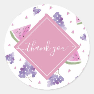 Sticker Rond Pastèque tropicale fraîche et Merci de raisins