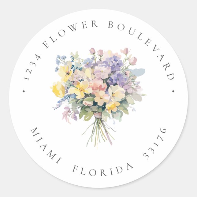 Sticker Rond Paster flowers Bouquet Botanique Adresse de retour (Devant)