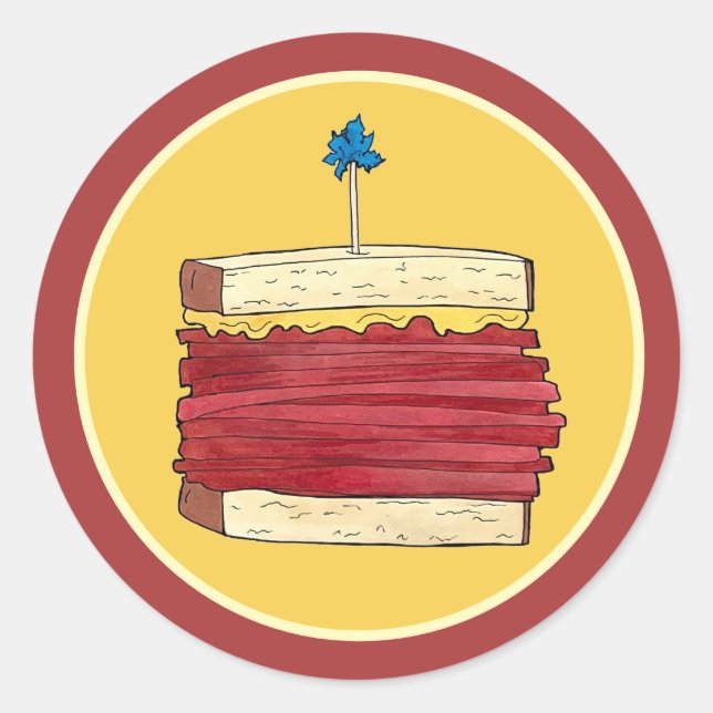 Sticker Rond Pastrami sur Rye NYC Kosher Jewish Deli Sandwich (Devant)