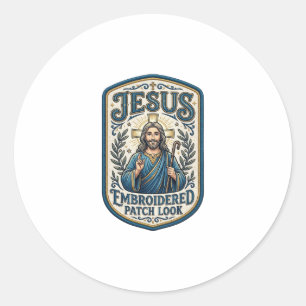 Sticker Rond Patch brodé Jésus Regardez Patch brodé Jésus