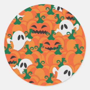 Sticker Rond Patch Citrouille Haunted Halloween Ghosts
