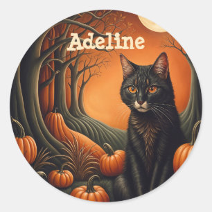 Sticker Rond Patch Citrouille Lune Halloween personnalisée