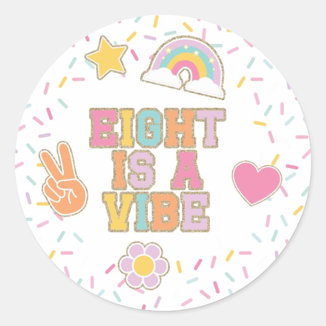 Sticker Rond Patch Preppy Eight est un Vibe 8th Birthday (Devant)