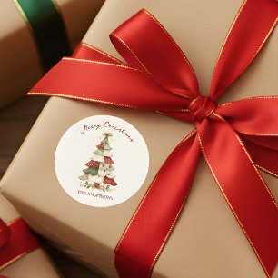 Sticker Rond Patchwork Christmas Tree
