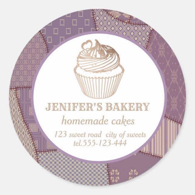 Sticker Rond Patchwork cupcakes et sucreries faits maison (Devant)