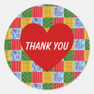 Sticker Rond Patchwork Motif Peinture & Coeur rouge