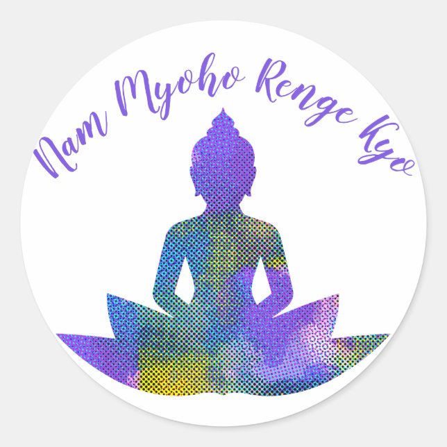 Sticker Rond Patchwork Pastel Spirituel Moitié Lotus Yoga Nam (Devant)
