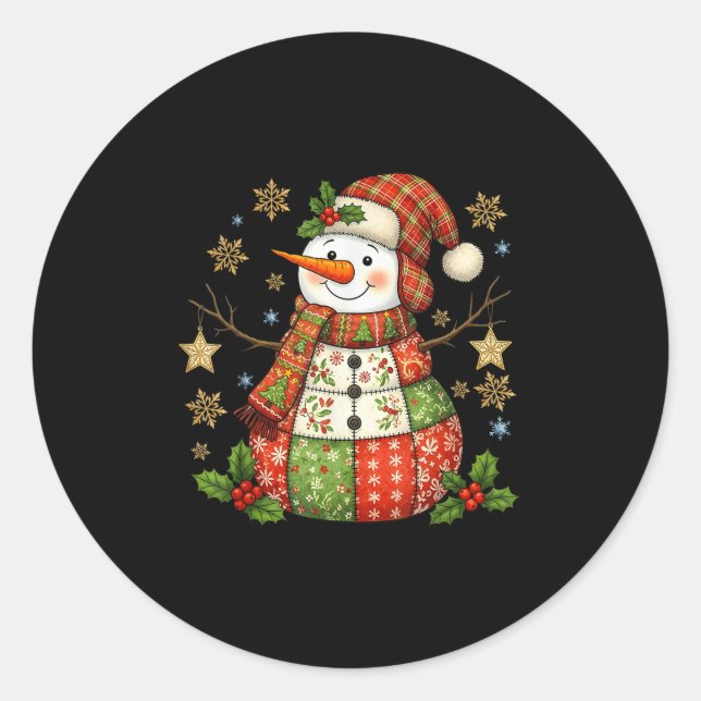 Sticker Rond Patchwork Snowman Preppy Girly Christmas Xmas Holi (Devant)