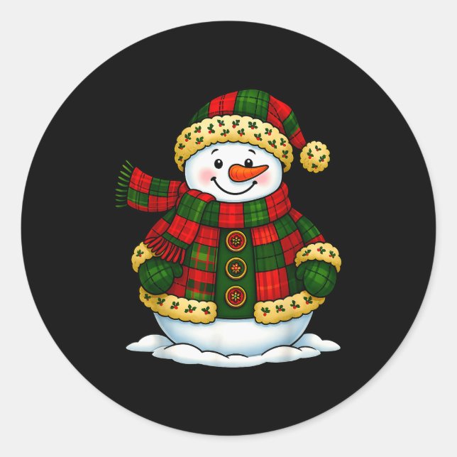 Sticker Rond Patchwork Snowman Retro Funny Christmas Snowman Ho (Devant)