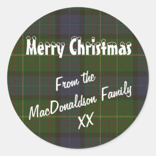 Sticker Rond Pâte verte tartan Joyeux Noël