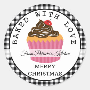 Sticker Rond Pâtes Noires Cuites Avec Des Cupcakes De Noël Amou