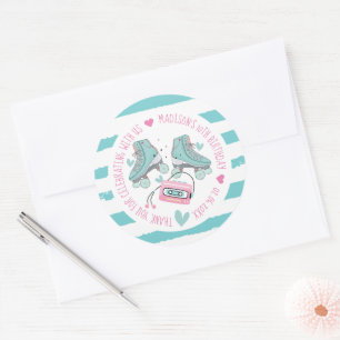 Sticker Rond Patinage à rouleaux Pastel Anniversaire Merci