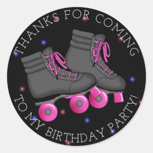 Sticker Rond Patinage à rouleaux pour fille Merci d'anniversair