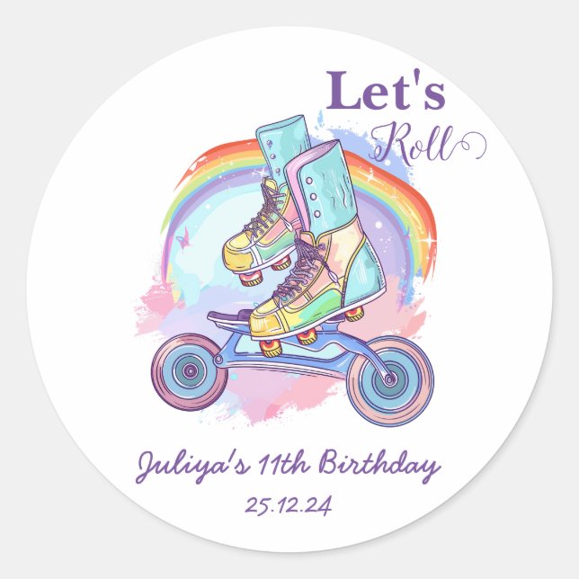 Sticker Rond Patinage à rouleaux pour filles Anniversaire (Devant)