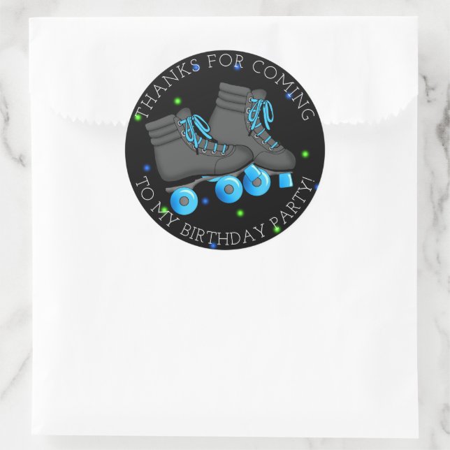Sticker Rond Patinage à rouleaux pour garçon Merci d'anniversai (Sac)