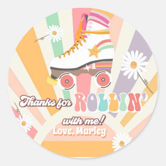Sticker Rond Patinage à roulettes Anniversaire Rétro Patinage R (Devant)