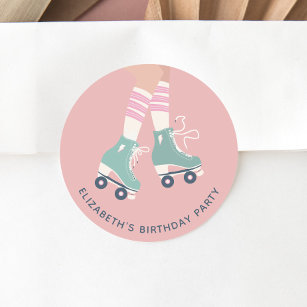 Sticker Rond Patinage à roulettes fête d'anniversaire