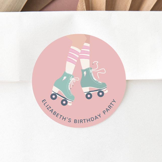 Sticker Rond Patinage à roulettes fête d'anniversaire (Créateur téléchargé)