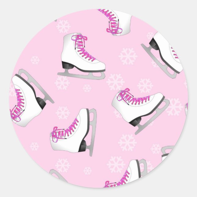 Sticker Rond Patinage artistique - Patins à glace rose avec des (Devant)