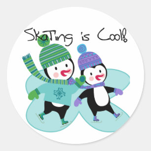Sticker Rond Patinage de pingouins est Cool