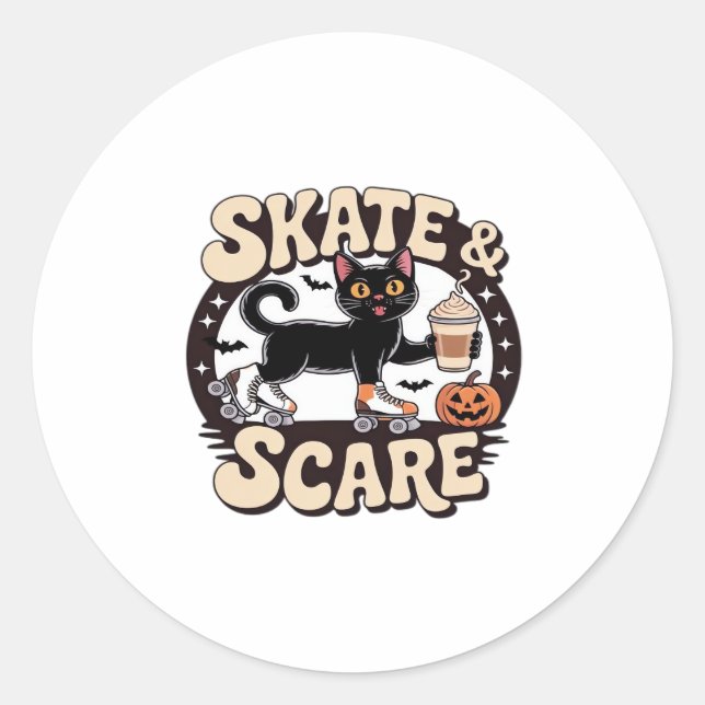 Sticker Rond Patinage et patinage - Belle Roulette de Chat Noir (Devant)