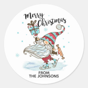 Sticker Rond Patinage Ice Gnome de Noël personnalisé