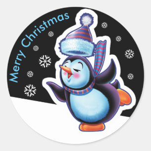 Sticker Rond Patinage rond de minuit de pingouin d'autocollant