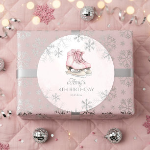 Sticker Rond Patinage sur glace Anniversaire Glitter Argent Flo