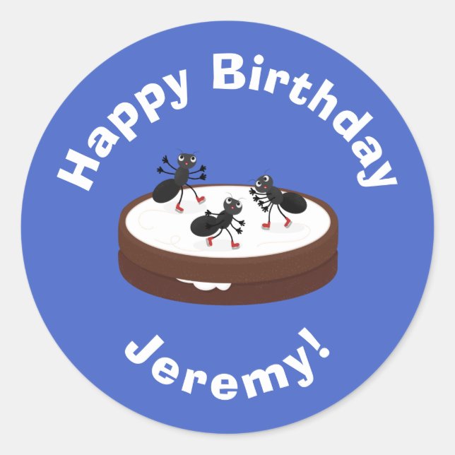 Sticker Rond Patinage sur glace de fourmis joyeuses sur dessin  (Devant)