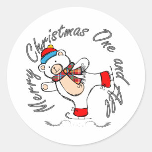 Sticker Rond Patinage sur glace Ours polaire Noël