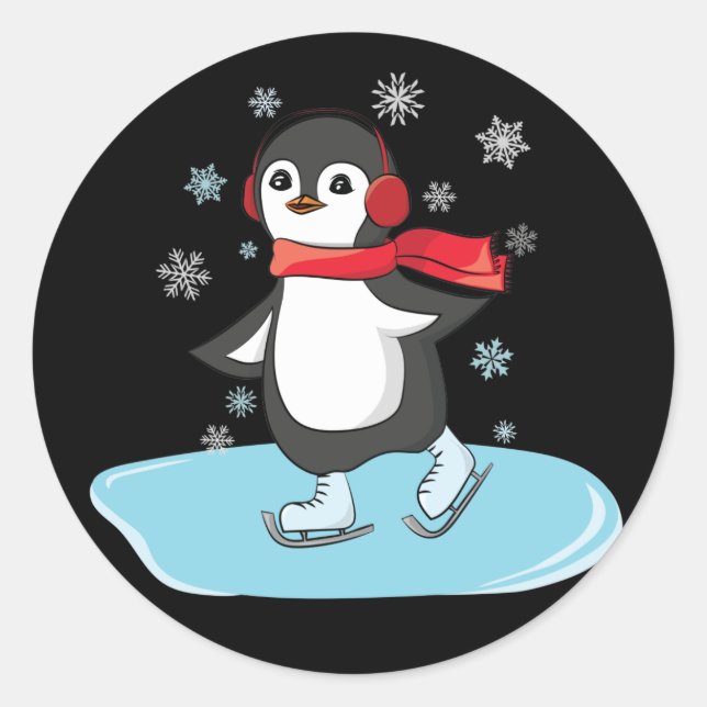 Sticker Rond Patinage sur glace Pingouin (Devant)