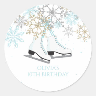 Sticker Rond Patinage sur glace Snowflakes bleu et or