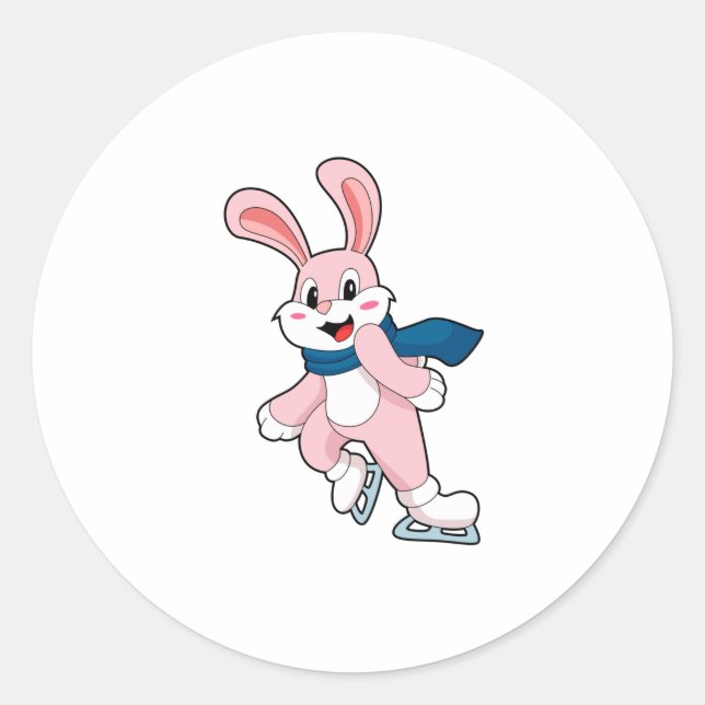 Sticker Rond Patinage sur glace sur lapin Patins sur glace (Devant)