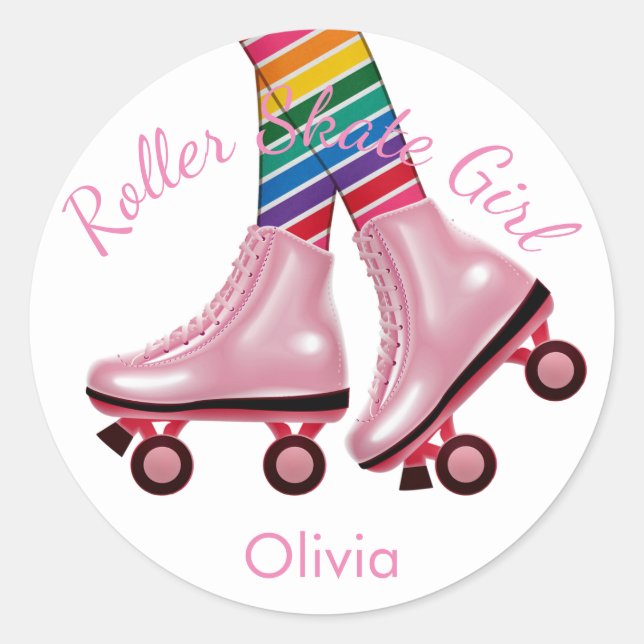 Sticker Rond Patineuse rose (Devant)