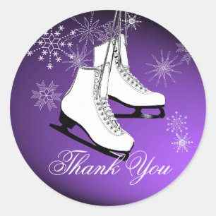 Sticker Rond Patins à glace et flocons de neige pourpre