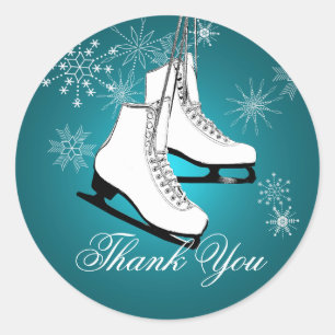 Sticker Rond Patins à glace et flocons de neige Turquoises