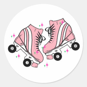 Sticker Rond Patins à roulettes roses