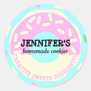 Sticker Rond Pâtisserie biscuits enfants beignet sarcelle rose