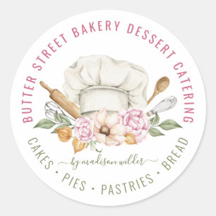 Sticker Rond Pâtisserie boulangère Chef Cuisine Ustensile Étiqu