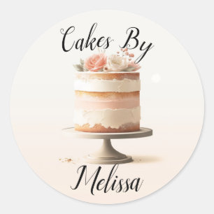 Sticker Rond Pâtisserie de mariage florale pêche rose élégante