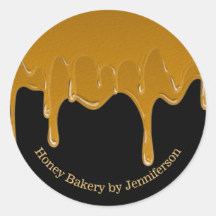 Sticker Rond Pâtisserie Honey Drip Sweets Pot en Or Noir