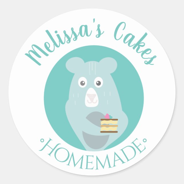 Sticker Rond Pâtisserie Maison Logo Gâteau avec Ours (Devant)